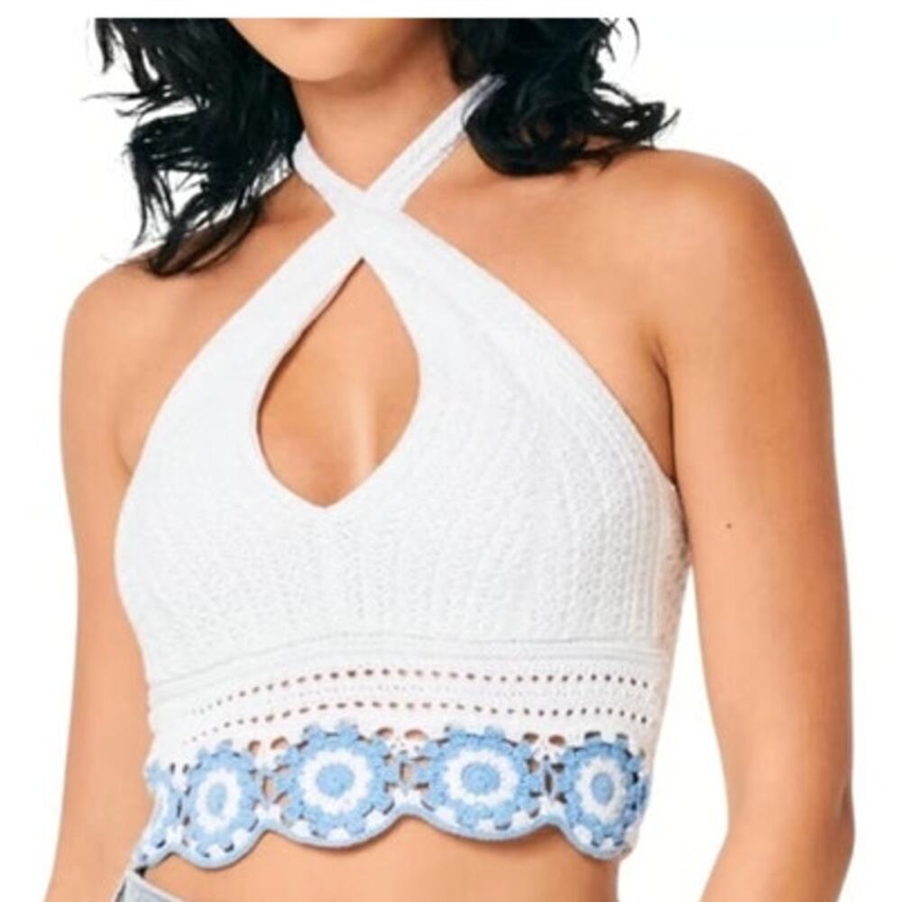 NWOT Hollister Womens Y2K Crochet Halter Top Size Small
